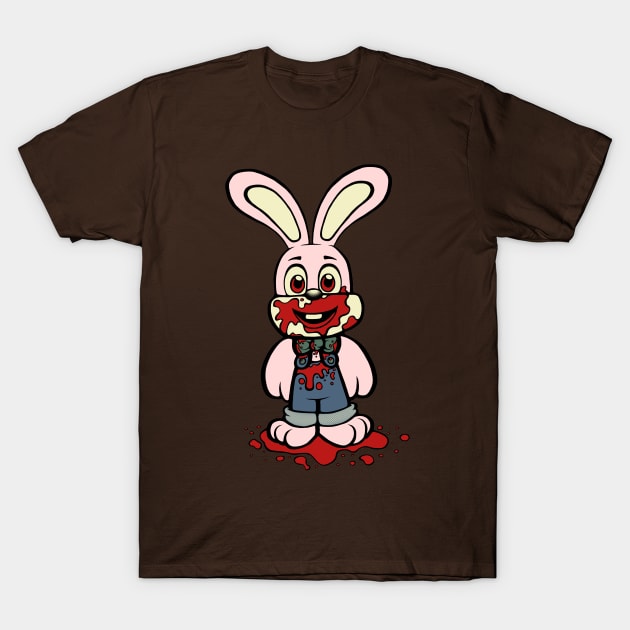 Pink Robbie the Rabbit T-Shirt by jellysoupstudios